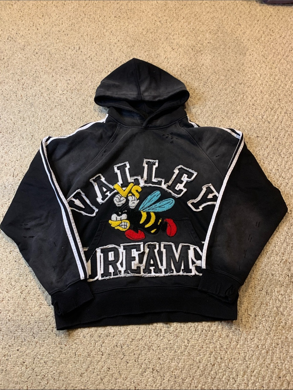 8 Other Reasons Black Crewneck Hoodie with Colorful Bee Patch